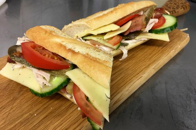 Roast Turkey, Smoked Bacon, Sliced Edam, Honey Mustard Mayonnaise, Tomato & Cucumber Demi Baguette.