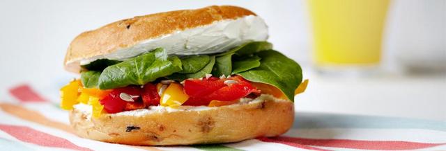 Toasted Bagel - Roasted Pepper, Cream Cheese, Cucumber, Sunblushed Tomato & Mixed Leaves